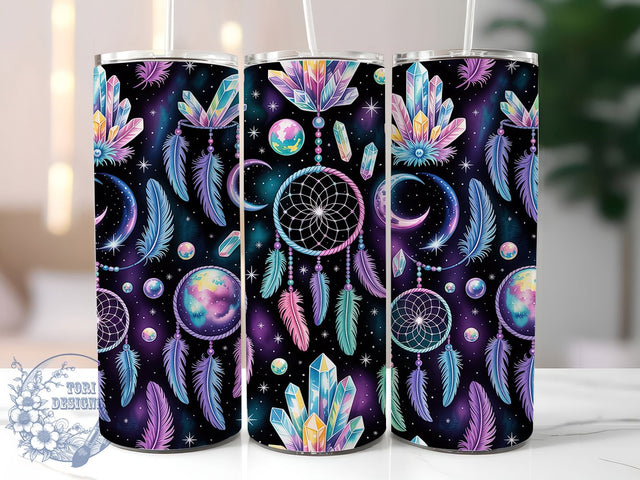 Boho Moon Crystal Dreamcatcher Tumbler, Moon Crystal Cup, 20Oz Tumbler Wrap, Bohemian Style Drinkware, Sublimation Tumbler Design, Spiritual Moon Mug, Crystal Dreamcatcher Cup Sublimation ToriDesigns 