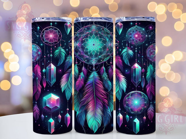 Boho Moon Dreamcatcher Tumbler, Moon Crystal Design, Boho Moon Pattern, 20Oz Sublimation Wrap, Mystic Crystal Art, Dreamcatcher Moon Texture, Tumbler Sublimation Sublimation SvggirlplusArt 