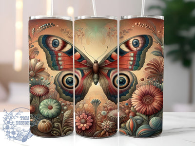 Boho Moth Among Flowers 20 oz Skinny Tumbler Sublimation Design, Straight And Tapered Tumbler Wrap, Instant Digital Download PNG Sublimation ToriDesigns 