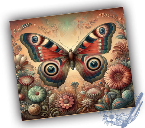 Boho Moth Among Flowers 20 oz Skinny Tumbler Sublimation Design, Straight And Tapered Tumbler Wrap, Instant Digital Download PNG Sublimation ToriDesigns 