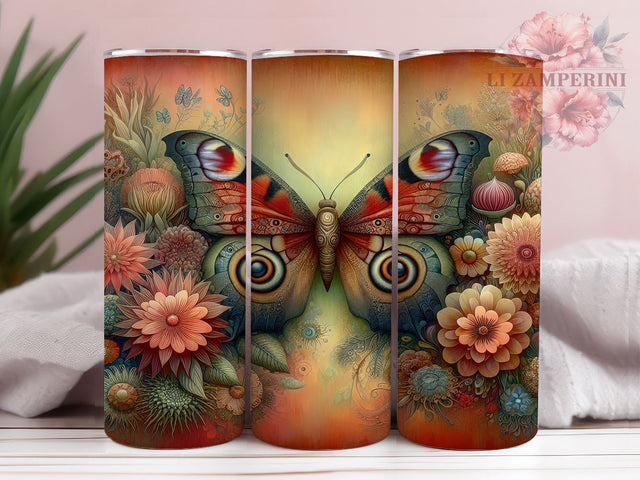 Boho Moth Among Flowers 20oz Tumbler Wrap PNG, Boho Moth Tumbler Png, Straight & Tapered Tumbler Wrap, Instant Digital Download Sublimation Li Zamperini 