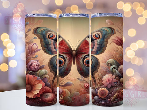 Boho Moth Among Flowers 20oz Tumbler Wrap Sublimation Design, Straight Tapered Tumbler Wrap, Boho Moth Tumbler Png, Instant Digital Download Sublimation SvggirlplusArt 