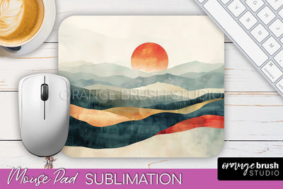 Boho Mouse Pad, Minimalist Landscape Mousepad Sublimation Sublimation OrangeBrushStudio 