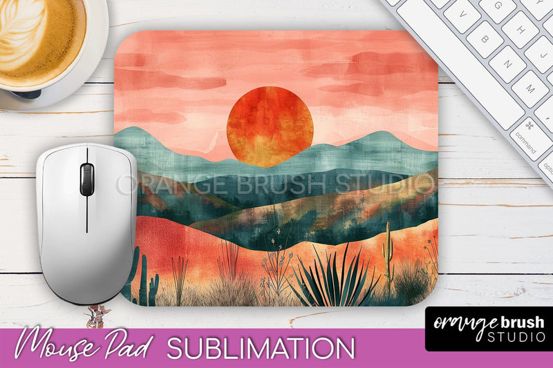 Boho Mouse Pad, Minimalist Landscape Mousepad Sublimation Sublimation OrangeBrushStudio 