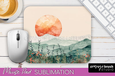 Boho Mouse Pad, Minimalist Landscape Mousepad Sublimation Sublimation OrangeBrushStudio 