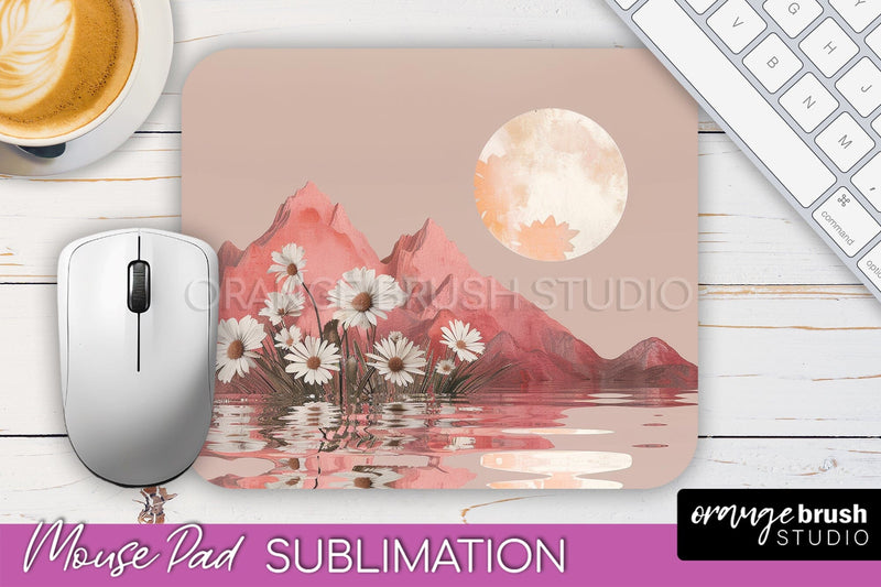 Boho Mouse Pad, Minimalist Landscape Mousepad Sublimation Sublimation OrangeBrushStudio 