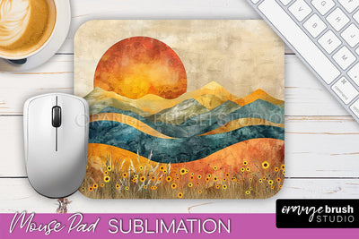 Boho Mouse Pad, Minimalist Landscape Mousepad Sublimation Sublimation OrangeBrushStudio 