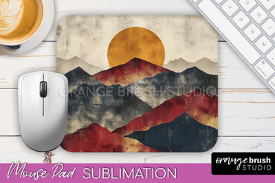 Boho Mouse Pad, Minimalist Landscape Mousepad Sublimation Sublimation OrangeBrushStudio 
