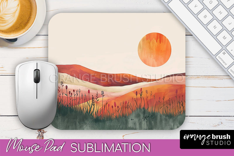 Boho Mouse Pad, Minimalist Landscape Mousepad Sublimation Sublimation OrangeBrushStudio 