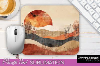 Boho Mouse Pad, Minimalist Landscape Mousepad Sublimation Sublimation OrangeBrushStudio 