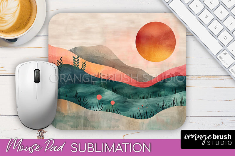 Boho Mouse Pad, Minimalist Landscape Mousepad Sublimation Sublimation OrangeBrushStudio 