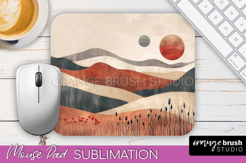 Boho Mouse Pad, Minimalist Landscape Mousepad Sublimation Sublimation OrangeBrushStudio 