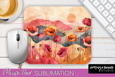 Boho Mouse Pad, Minimalist Landscape Mousepad Sublimation Sublimation OrangeBrushStudio 