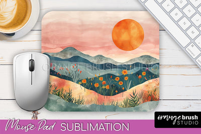 Boho Mouse Pad, Minimalist Landscape Mousepad Sublimation Sublimation OrangeBrushStudio 