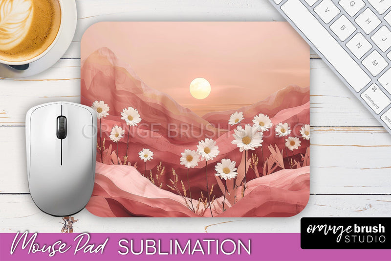 Boho Mouse Pad, Minimalist Landscape Mousepad Sublimation Sublimation OrangeBrushStudio 