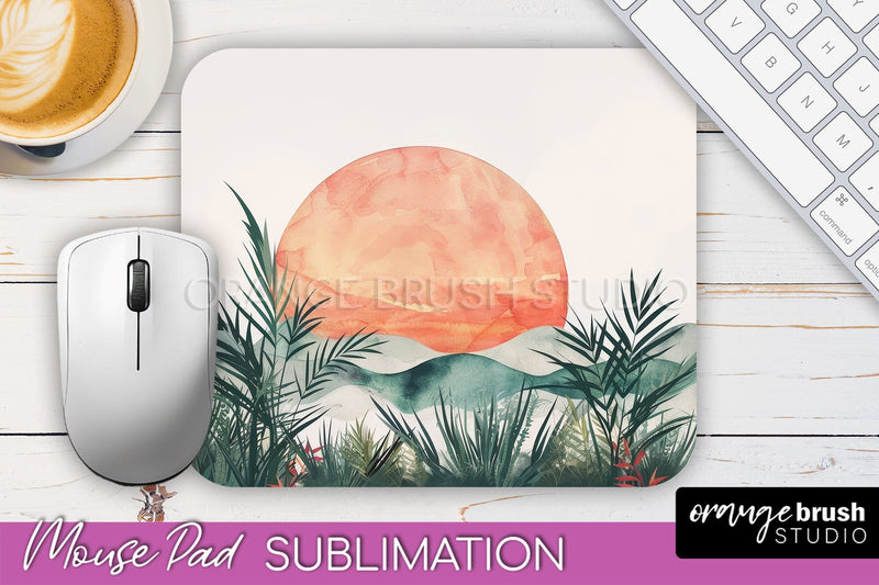Boho Mouse Pad, Minimalist Landscape Mousepad Sublimation Sublimation OrangeBrushStudio 