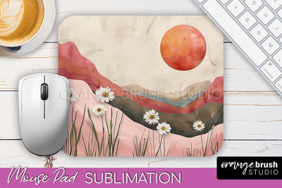 Boho Mouse Pad, Minimalist Landscape Mousepad Sublimation Sublimation OrangeBrushStudio 