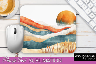 Boho Mouse Pad, Minimalist Landscape Mousepad Sublimation Sublimation OrangeBrushStudio 