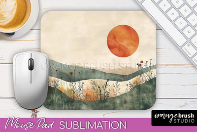 Boho Mouse Pad, Minimalist Landscape Mousepad Sublimation Sublimation OrangeBrushStudio 
