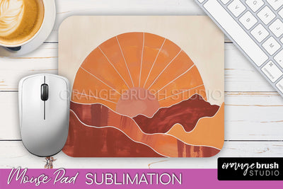 Boho Mouse Pad, Minimalist Landscape Mousepad Sublimation Sublimation OrangeBrushStudio 