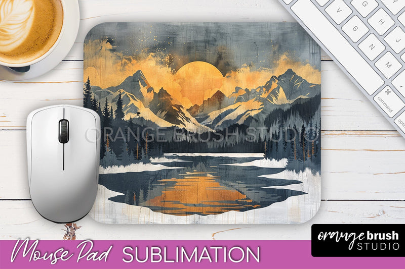 Boho Mouse Pad, Minimalist Landscape Mousepad Sublimation Sublimation OrangeBrushStudio 
