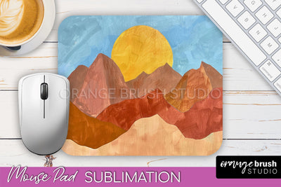 Boho Mouse Pad, Minimalist Landscape Mousepad Sublimation Sublimation OrangeBrushStudio 