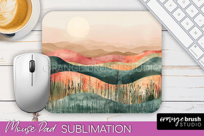 Boho Mouse Pad, Minimalist Landscape Mousepad Sublimation Sublimation OrangeBrushStudio 