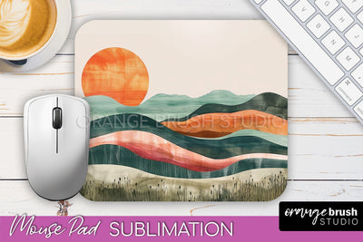 Boho Mouse Pad, Minimalist Landscape Mousepad Sublimation Sublimation OrangeBrushStudio 