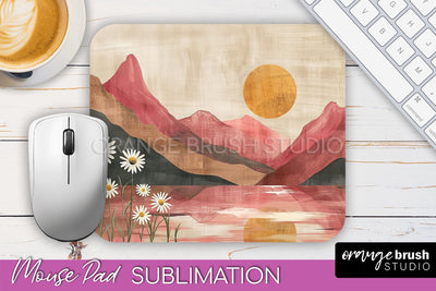 Boho Mouse Pad, Minimalist Landscape Mousepad Sublimation Sublimation OrangeBrushStudio 