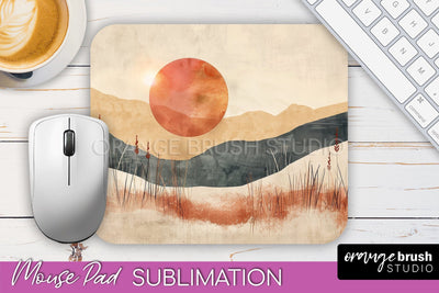 Boho Mouse Pad, Minimalist Landscape Mousepad Sublimation Sublimation OrangeBrushStudio 