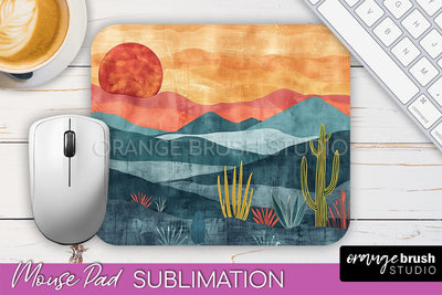 Boho Mouse Pad, Minimalist Landscape Mousepad Sublimation Sublimation OrangeBrushStudio 