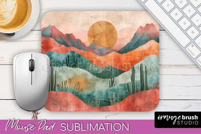 Boho Mouse Pad, Minimalist Landscape Mousepad Sublimation Sublimation OrangeBrushStudio 