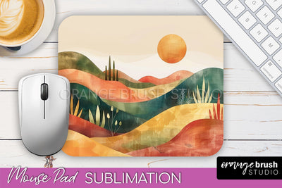 Boho Mouse Pad, Minimalist Landscape Mousepad Sublimation Sublimation OrangeBrushStudio 