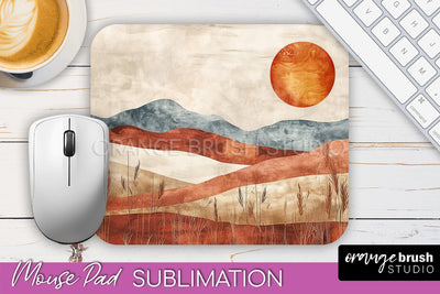 Boho Mouse Pad, Minimalist Landscape Mousepad Sublimation Sublimation OrangeBrushStudio 