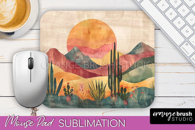 Boho Mouse Pad, Minimalist Landscape Mousepad Sublimation Sublimation OrangeBrushStudio 