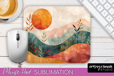 Boho Mouse Pad, Minimalist Landscape Mousepad Sublimation Sublimation OrangeBrushStudio 