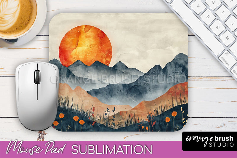 Boho Mouse Pad, Minimalist Landscape Mousepad Sublimation Sublimation OrangeBrushStudio 