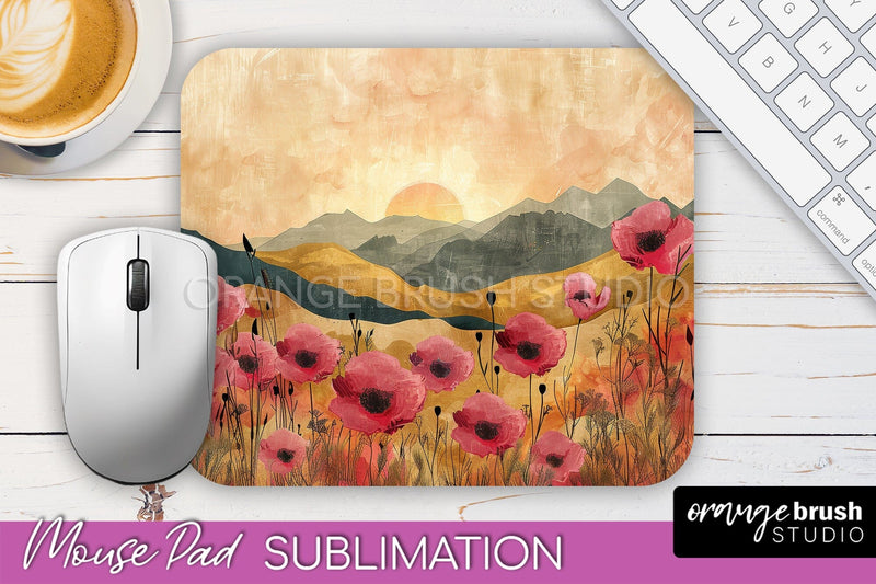 Boho Mouse Pad, Minimalist Landscape Mousepad Sublimation Sublimation OrangeBrushStudio 