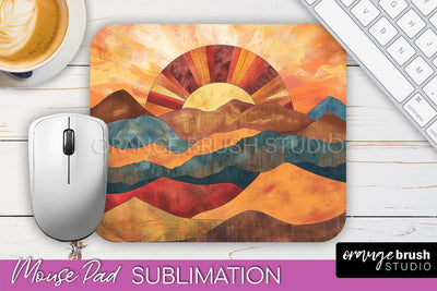 Boho Mouse Pad, Minimalist Landscape Mousepad Sublimation Sublimation OrangeBrushStudio 