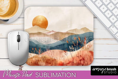Boho Mouse Pad, Minimalist Landscape Mousepad Sublimation Sublimation OrangeBrushStudio 