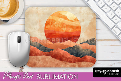 Boho Mouse Pad, Minimalist Landscape Mousepad Sublimation Sublimation OrangeBrushStudio 