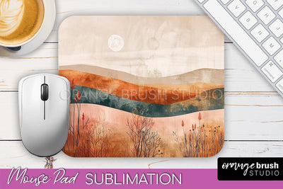 Boho Mouse Pad, Minimalist Landscape Mousepad Sublimation Sublimation OrangeBrushStudio 