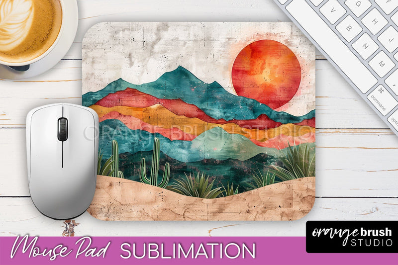 Boho Mouse Pad, Minimalist Landscape Mousepad Sublimation Sublimation OrangeBrushStudio 