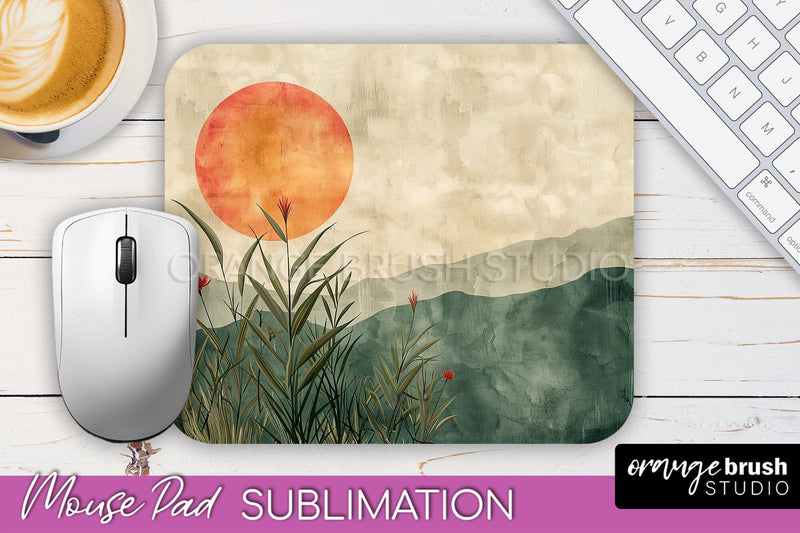 Boho Mouse Pad, Minimalist Landscape Mousepad Sublimation Sublimation OrangeBrushStudio 