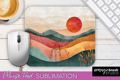 Boho Mouse Pad, Minimalist Landscape Mousepad Sublimation Sublimation OrangeBrushStudio 