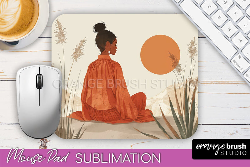 Boho Mouse Pad, Minimalist Landscape Mousepad Sublimation Sublimation OrangeBrushStudio 
