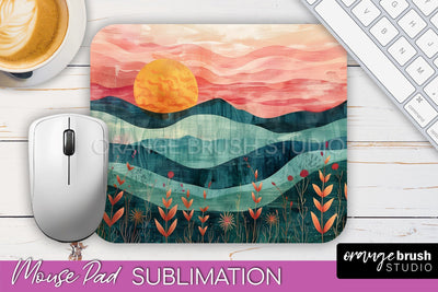Boho Mouse Pad, Minimalist Landscape Mousepad Sublimation Sublimation OrangeBrushStudio 