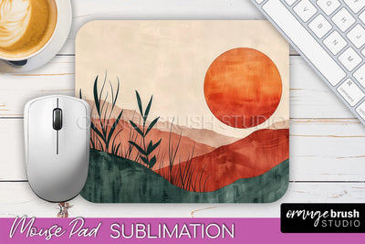 Boho Mouse Pad, Minimalist Landscape Mousepad Sublimation Sublimation OrangeBrushStudio 