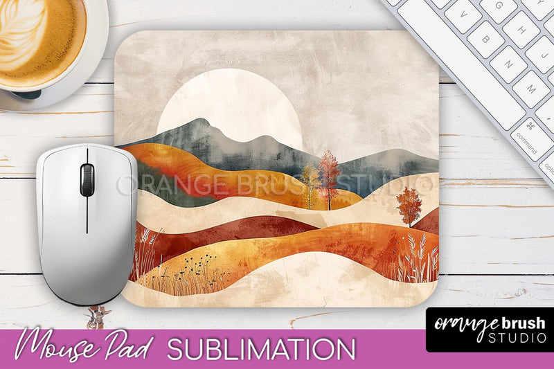 Boho Mouse Pad, Minimalist Landscape Mousepad Sublimation Sublimation OrangeBrushStudio 