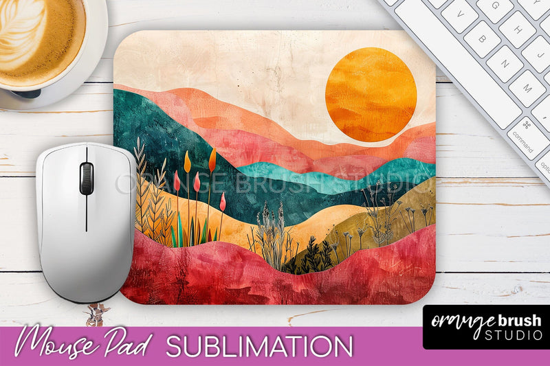 Boho Mouse Pad, Minimalist Landscape Mousepad Sublimation Sublimation OrangeBrushStudio 